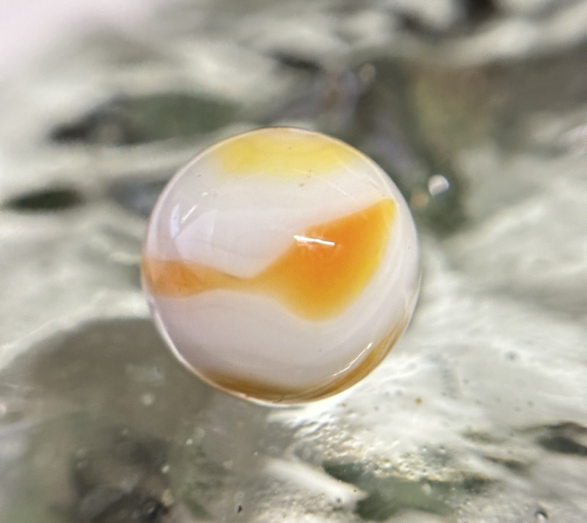 Vintage Alley Agate Pennsboro WV Butterscotch Yellow Busy Swirl Marble .64” HTF