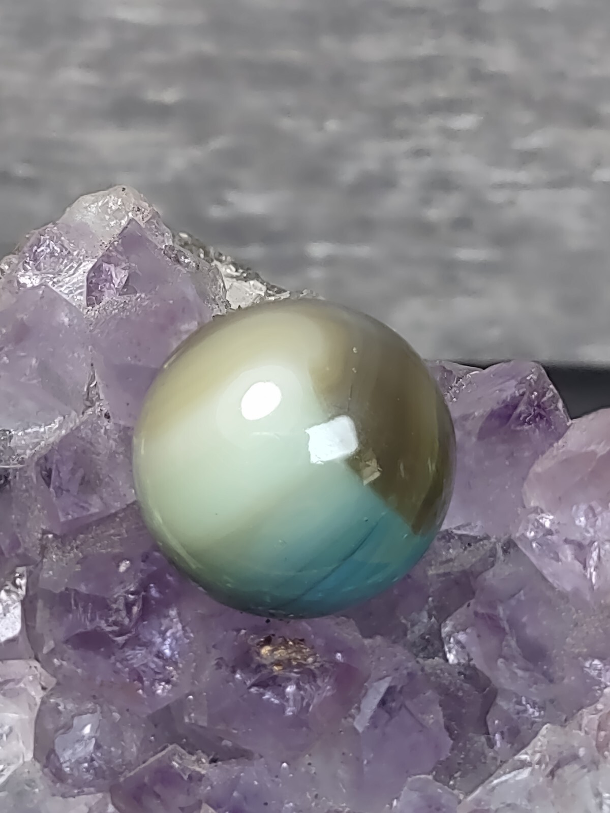 Gorgeous Opaque Blue & Tan Color Old Patch NM Vitro Agate Vintage Marbles .62″
