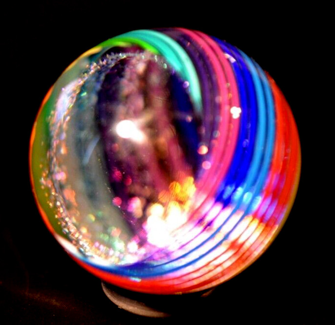 JAMES ALLOWAY GLASS MARBLE/1.328″-DICHROIC RAINBOW VORTEX #3510-YELLOW,LIME++