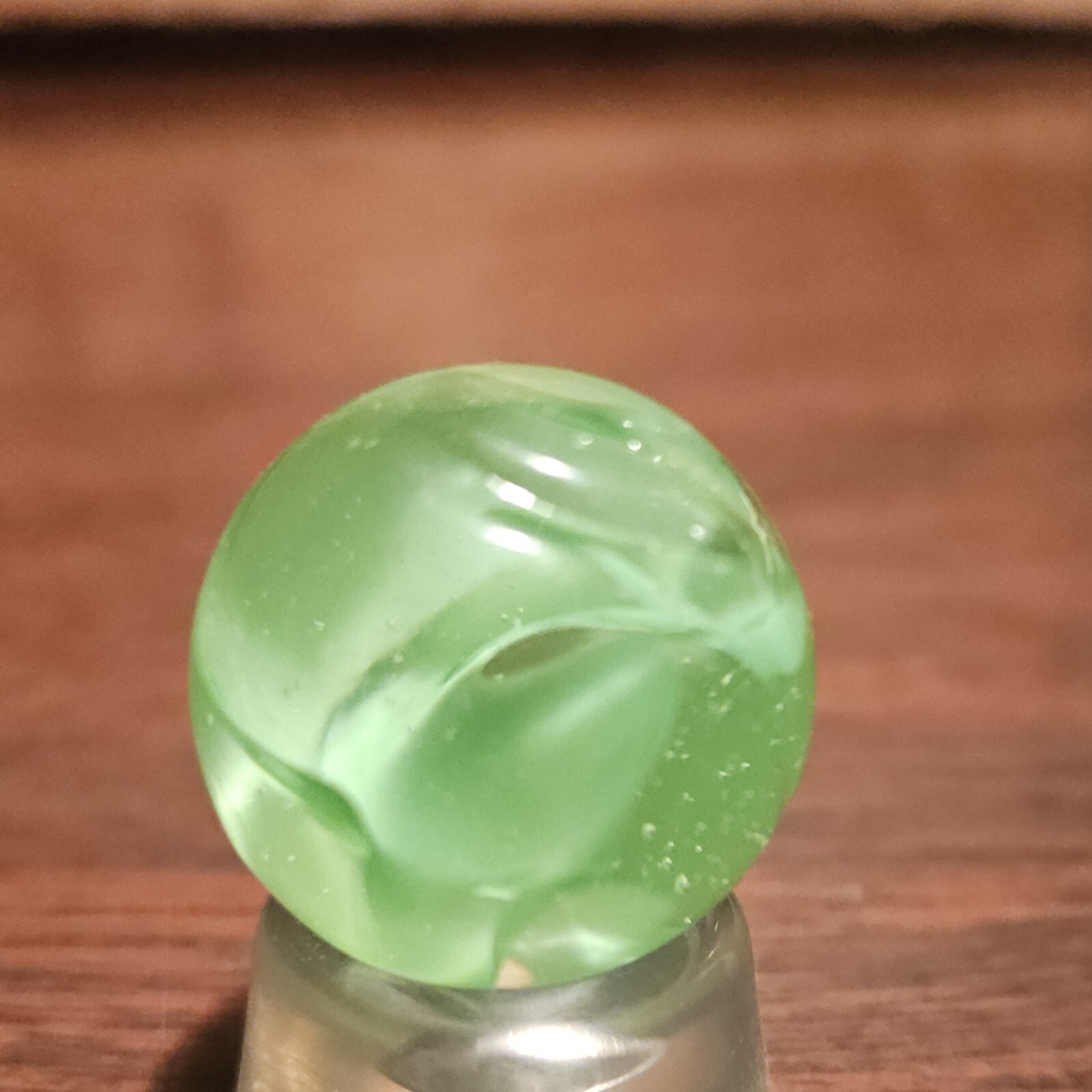 Vintage C E Bogard Hybrid Green in Clear O.94″ Diameter Shooter Glass Marble