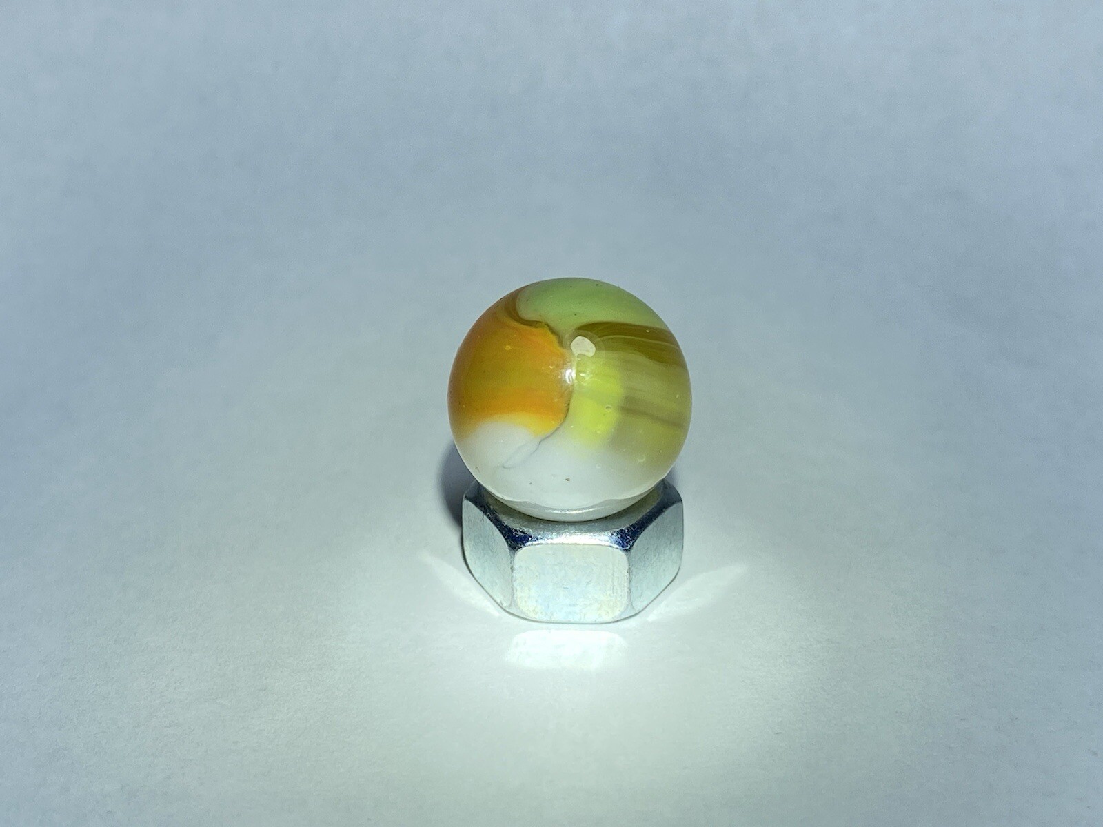 Vintage Master Marbles Green Orange Yellow & White Patch 0.60″ Toy Glass Marble