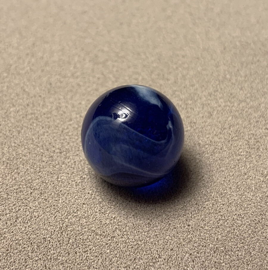 Vtg Christensen CAC Alley Agate Dark Blue White Swirl Transparent Marble 0.639”