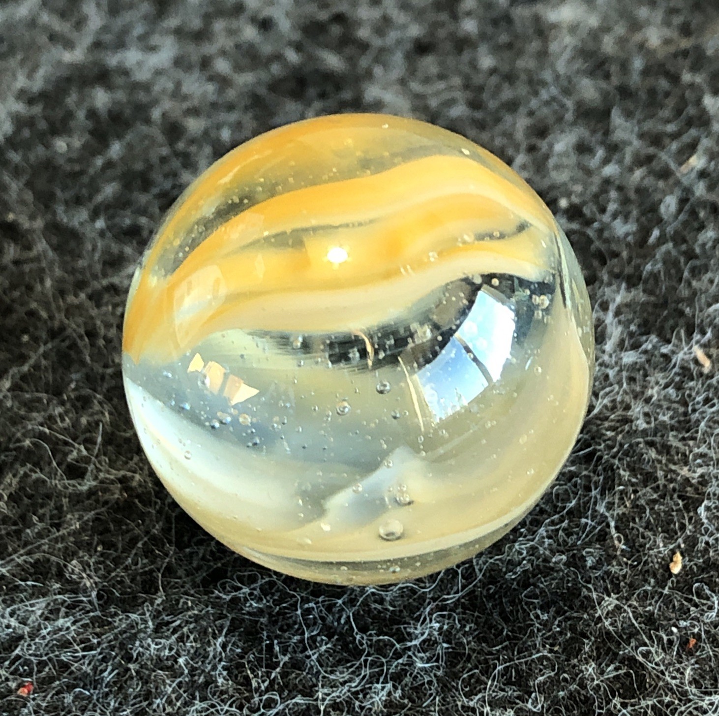 7/8″ VITRO AGATE 2 COLOR HYBRID 7 FINGER CAGED CATS EYE SHOOTER MARBLE NM+ .86”