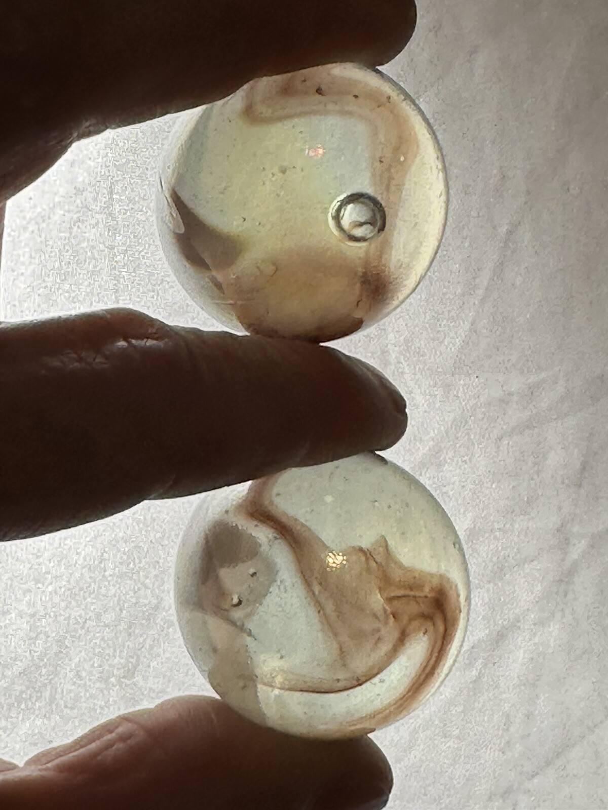 2 BOULDERS 35mm POLAR BEAR Marbles Swirl White/Brown Glass LARGE