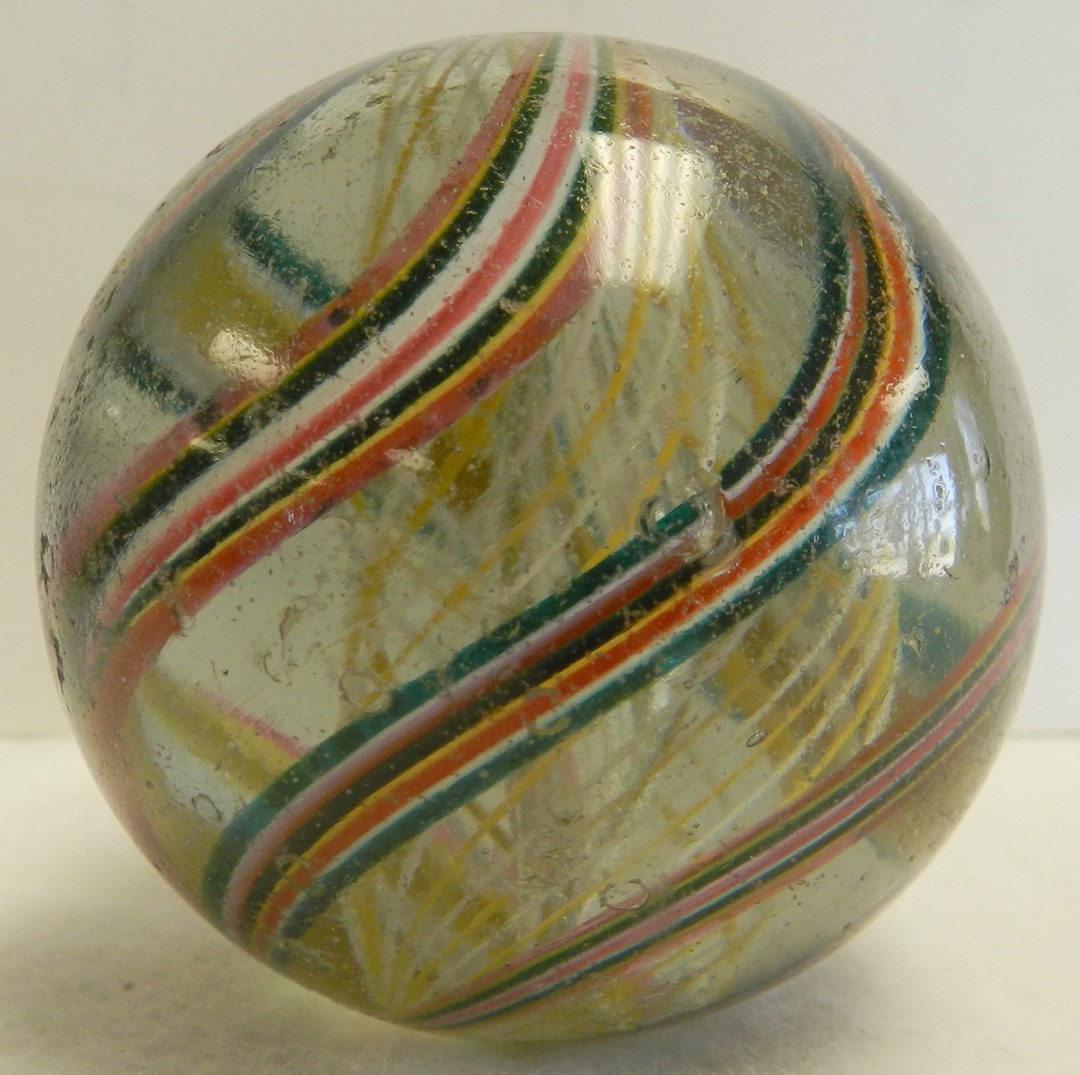 #20897m Huge 2.08 Inches Vintage German Handmade 2 Color Latticino Marble