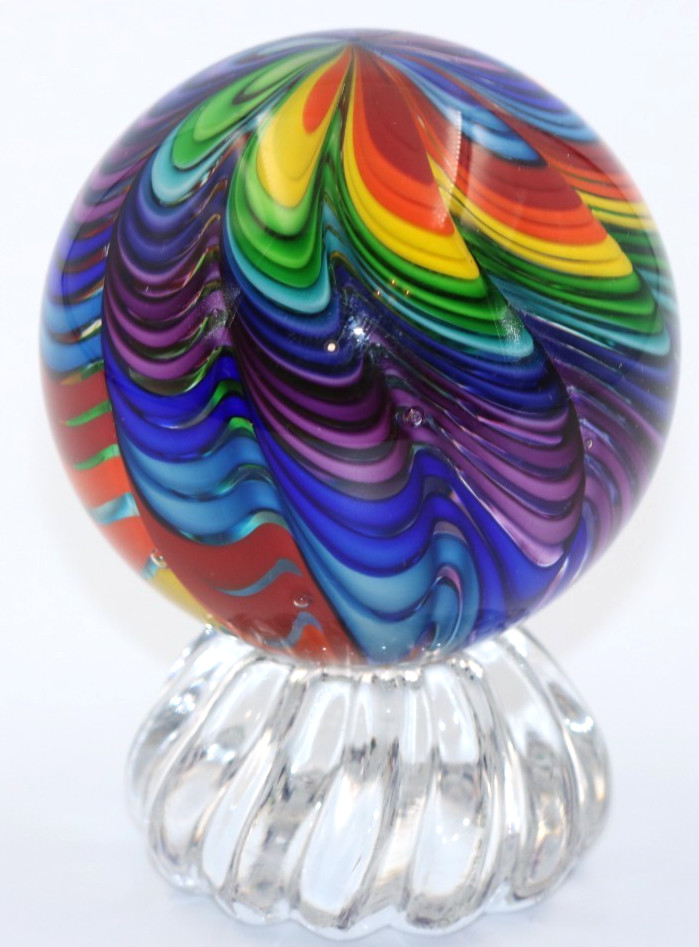 AWESOME 10 Color James ALLOWAY Art Glass Paperweight Orb Marble with stand 2.6″