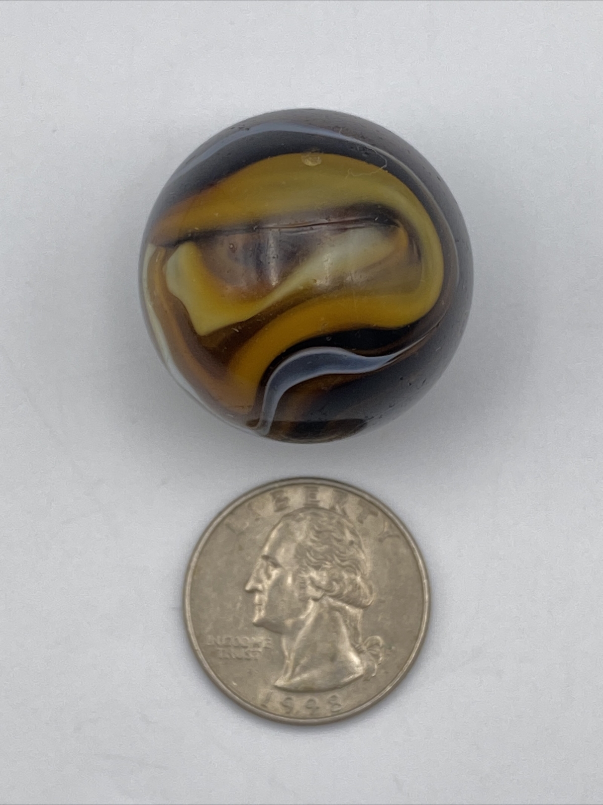 Marble : Scarce M.F. Christensen Brown Opaque White Swirl Slag Shooter 31.75mm