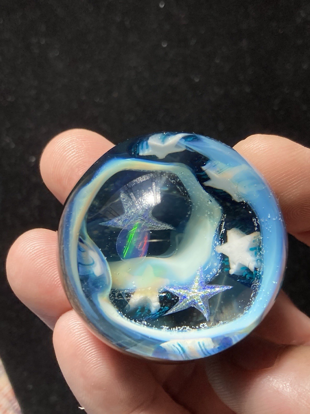 42mm Glass Boro Marble Deep Space Opal 24k Gold Fume swirl Sculpture Stars