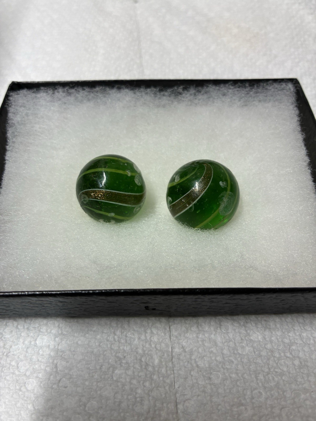 Antique Handmade German Lutz Marble – Aqua w/Gold & Yellow Stripes They Are 7/8”