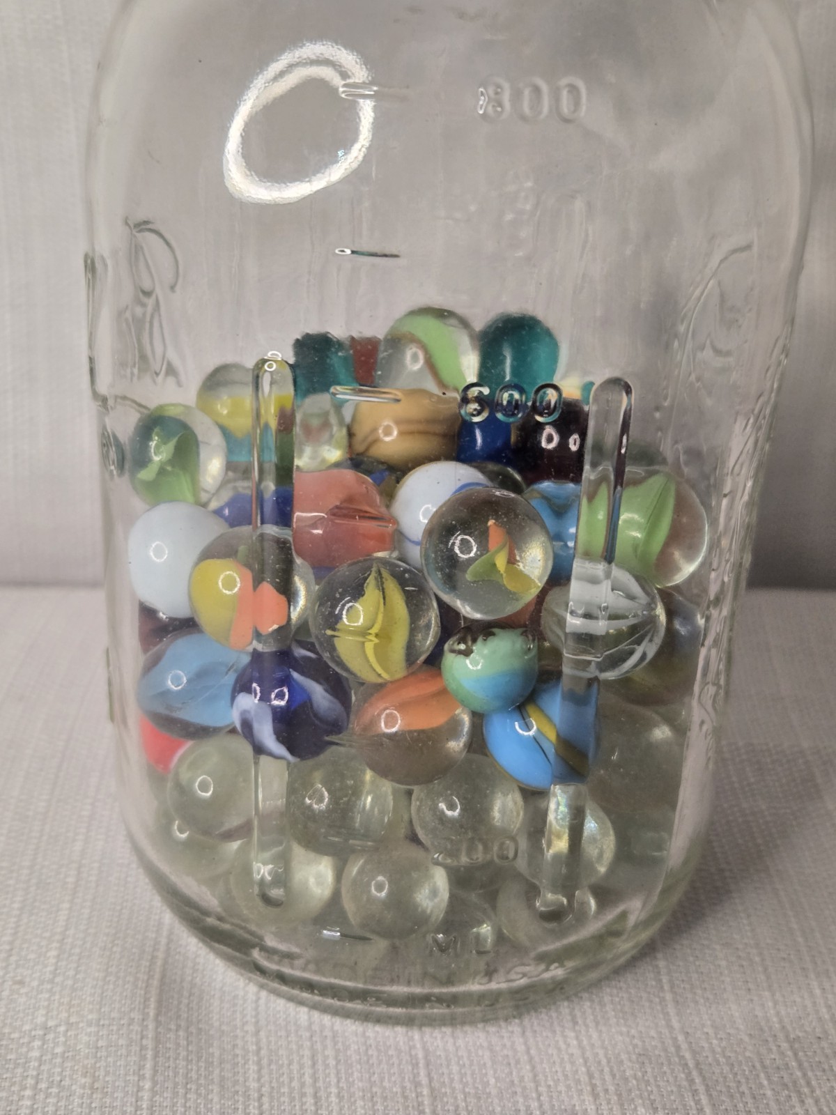 Vintage Marbles Ball Mason Jar LOT MIXED 100+ Marbles GLASS JAR with Lid