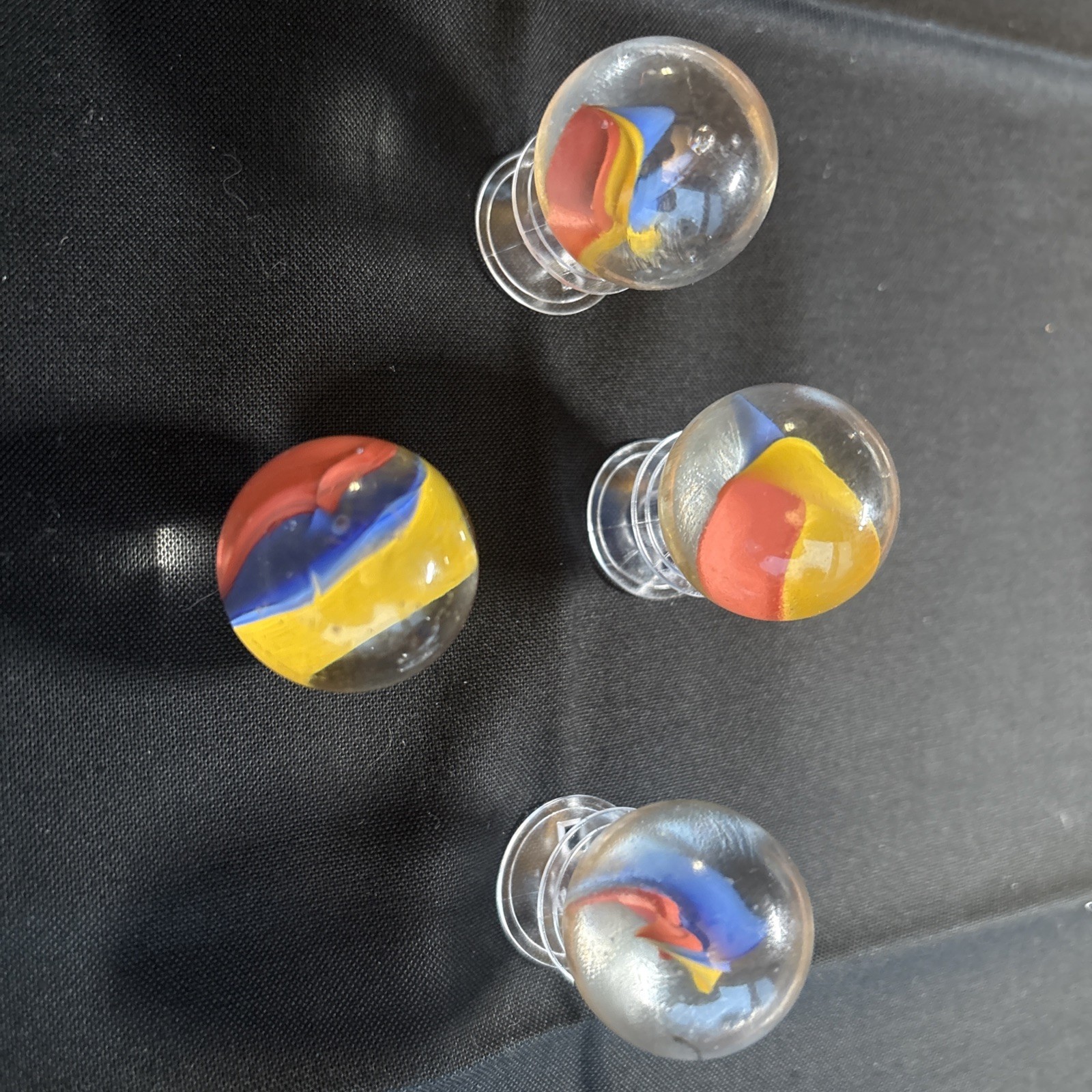 VTG 4 Large 1 ” Cats Eye Shooter Marble Aqua With Red Yellow Blue Tri Color