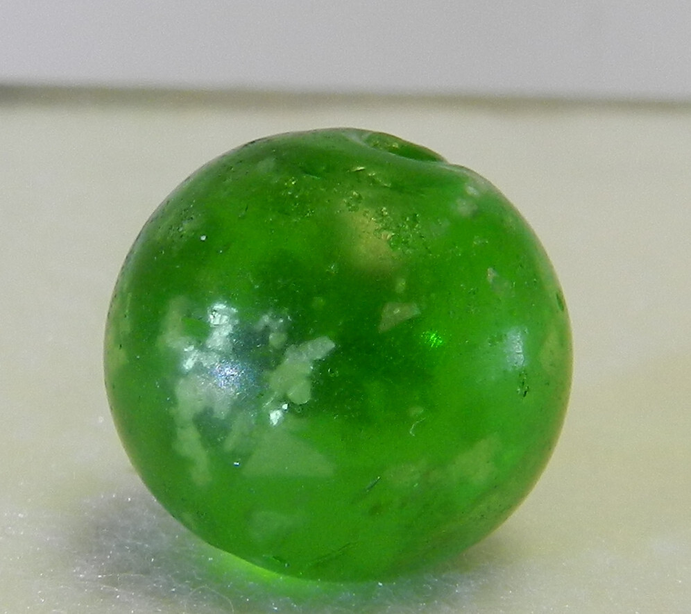 #17356m Vintage Green Glass German Handmade Mica Marble .69 Inches