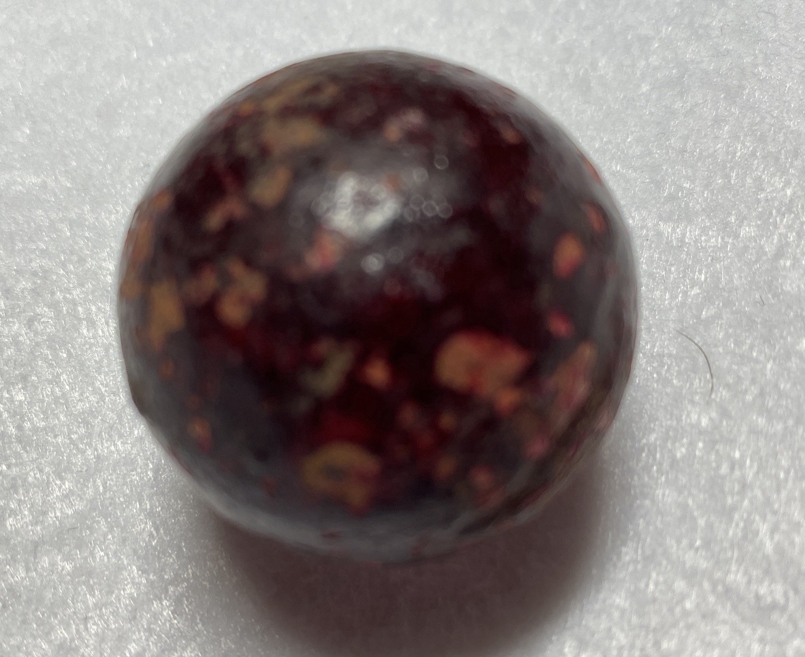 Antique Handmade Fired Clay Marble 1-3/16″ diameter Red Crockery Finish