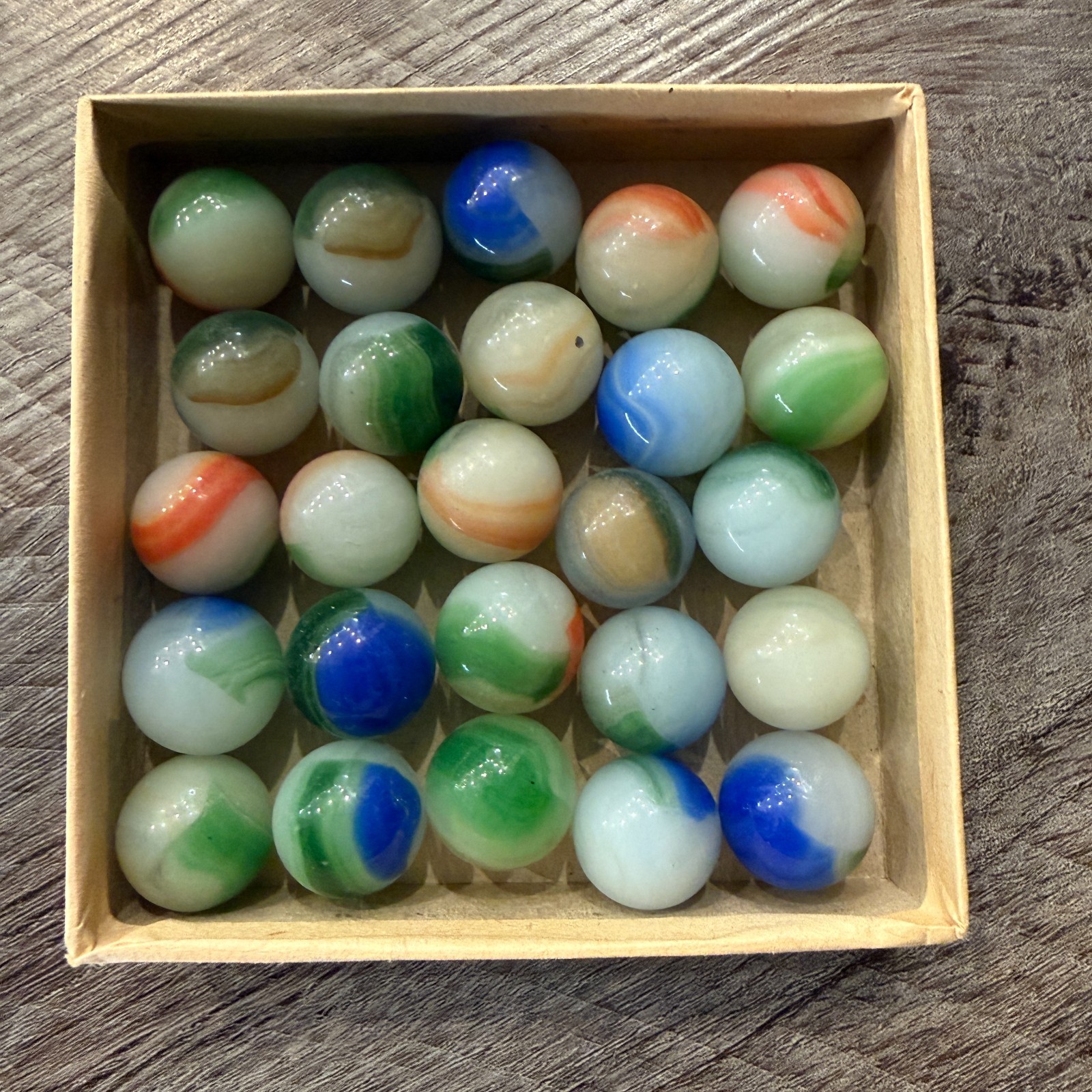 Vintage Prima Agates No. 50 National Toy 25 Oynx Marbles Original Box Set (M1)