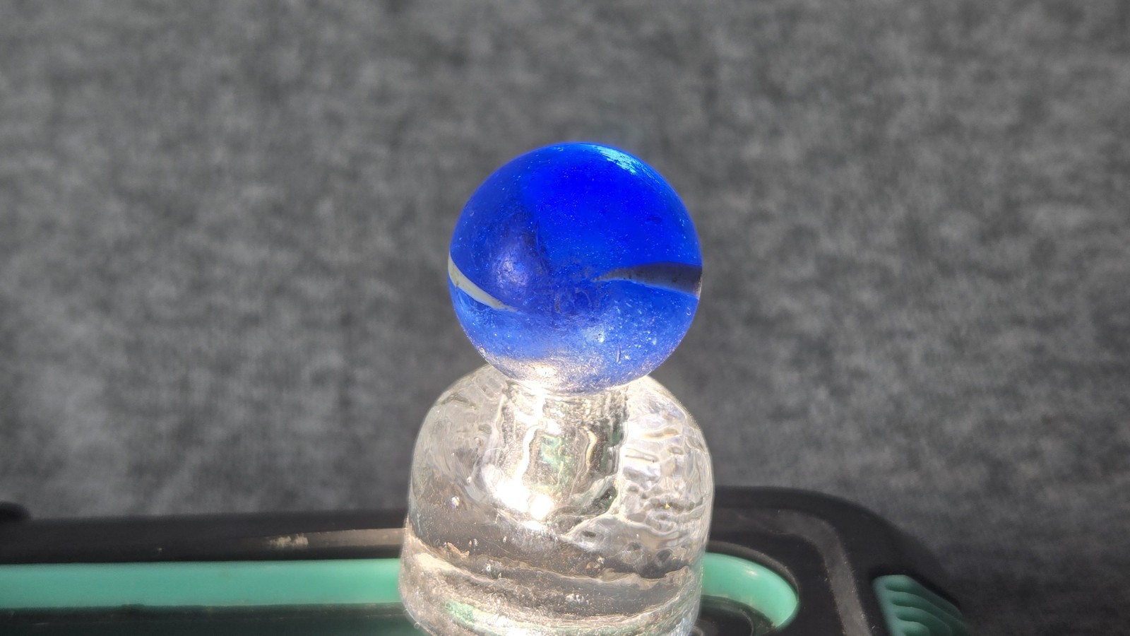 Handmade German Marble – Translucent Blue with Two White Stripes Vintage #001