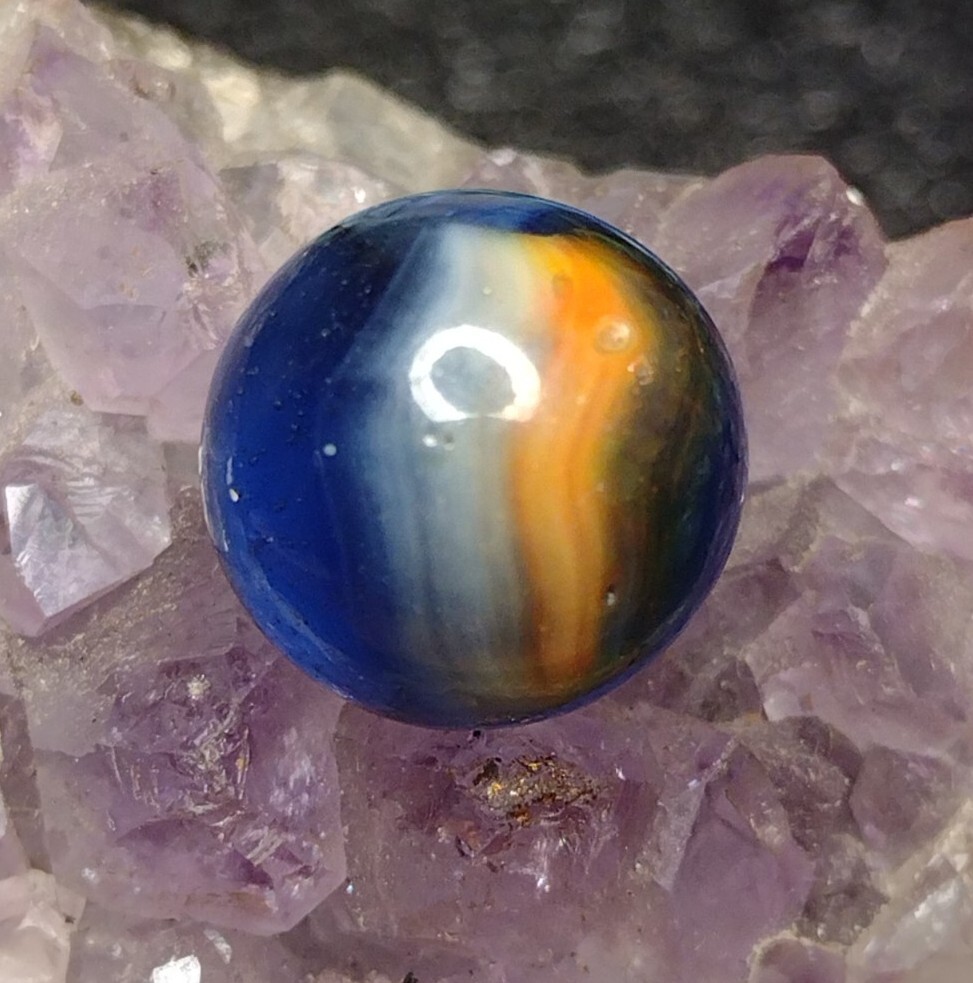 SWEET Blue & Orange & White MCR RAINBO PELTIER Kokomo ? NM- Vintage Marbles .57″