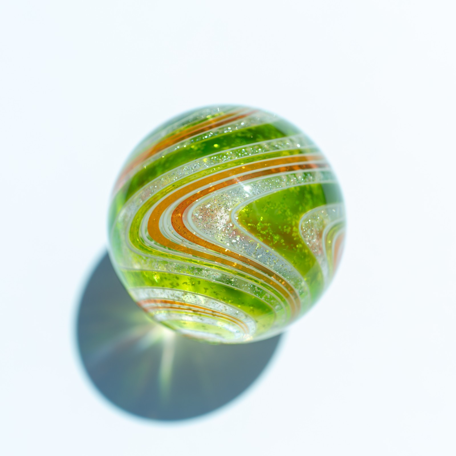 Large Contemporary Marble MIB Orange and Green Mica Sparkle Hot House Glass