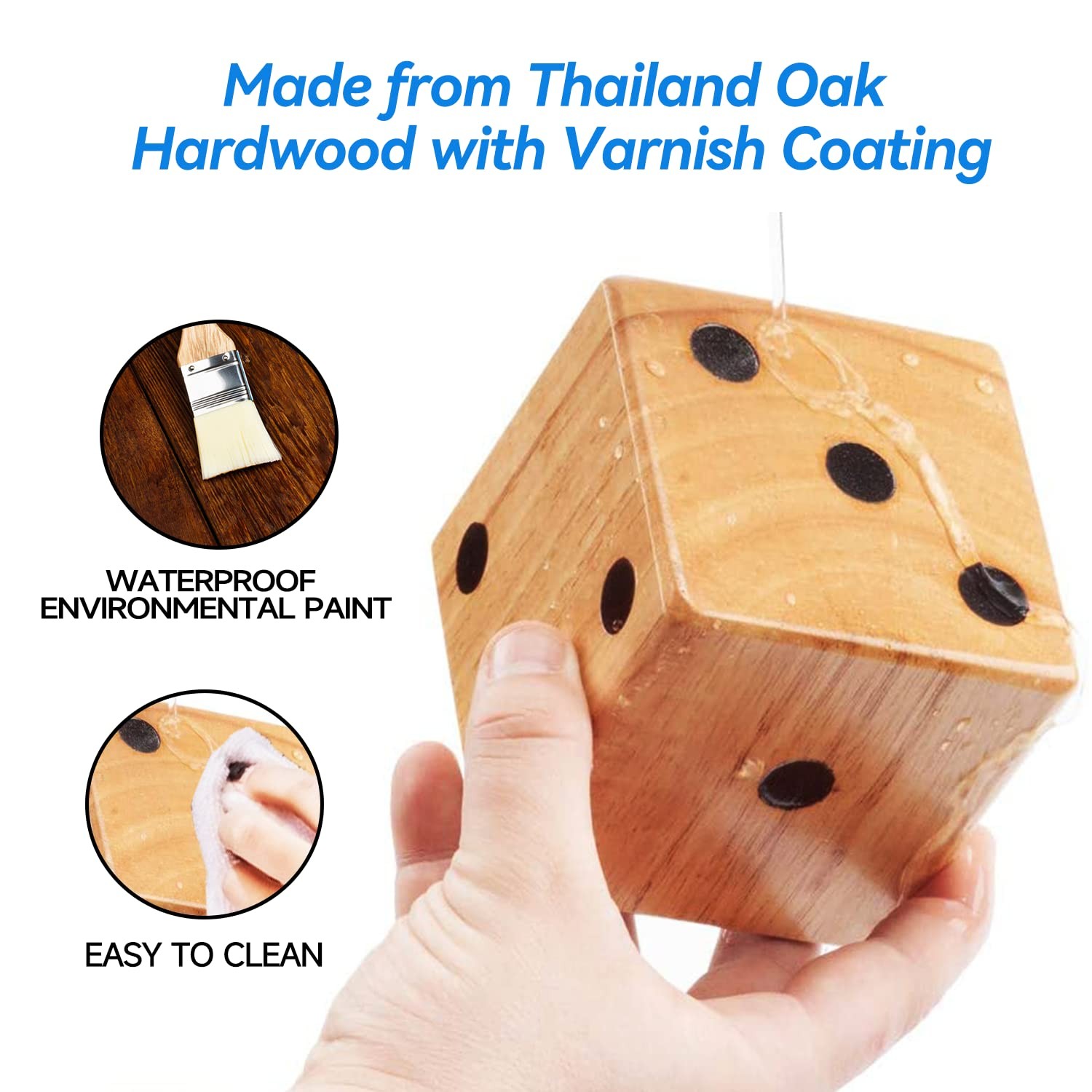 3.5-Inch Premium Oak Giant Yard Dice Set with Carrying Bag and Yardzee & Fark…