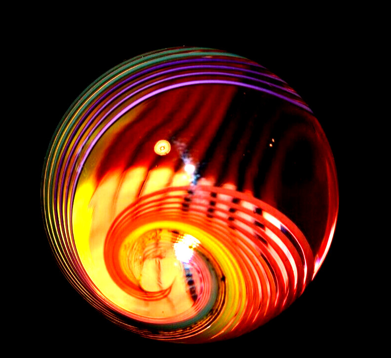 JOHN GIBBONS GLASS MARBLE/1.650″-24 RIBBON RAINBOW SWIRL-CRIMSON,GR. LUTZ,TURQ +