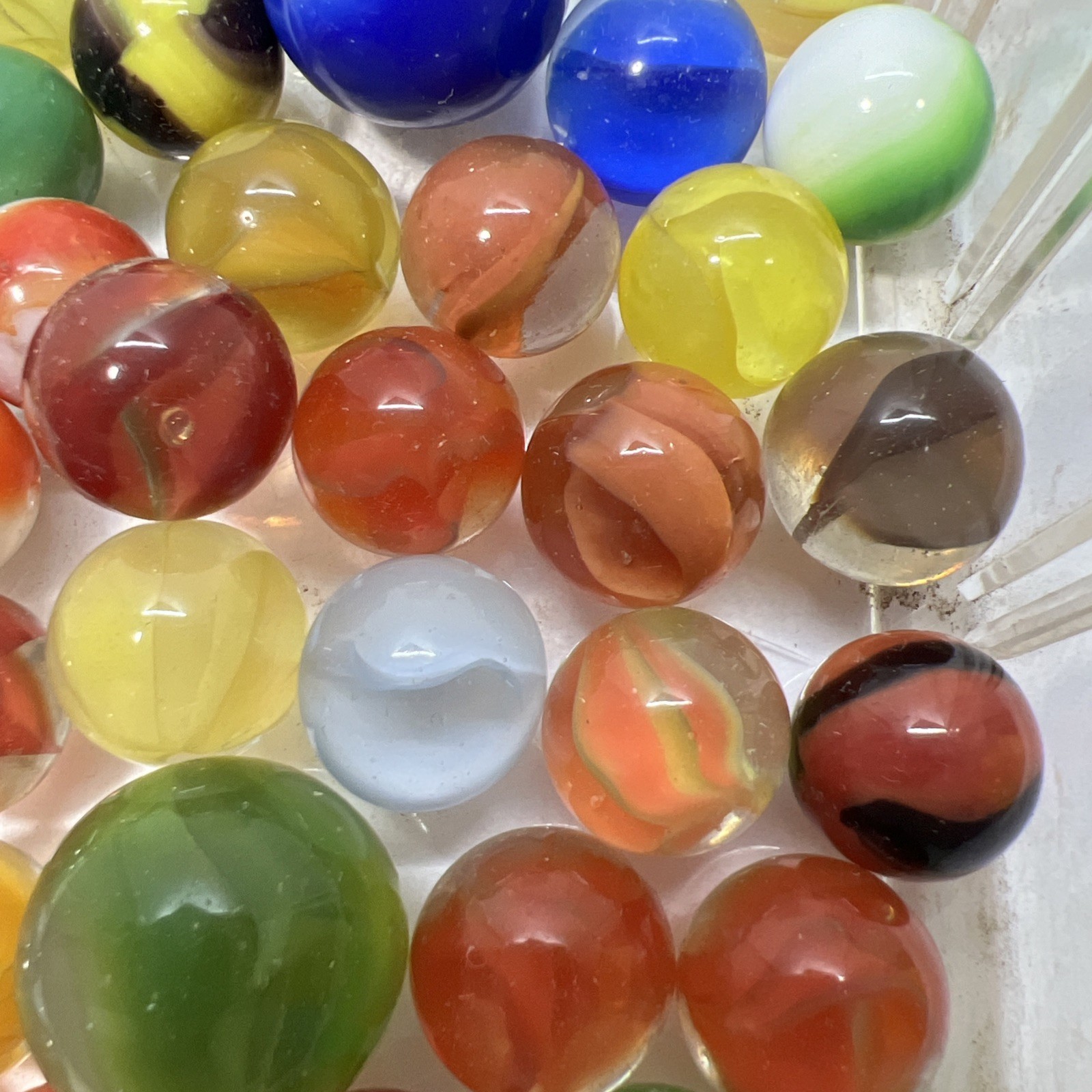 Estate Item: Antique Vintage Lot Of Clear/Swirl Glass Marbles 54 Pc Lot #1