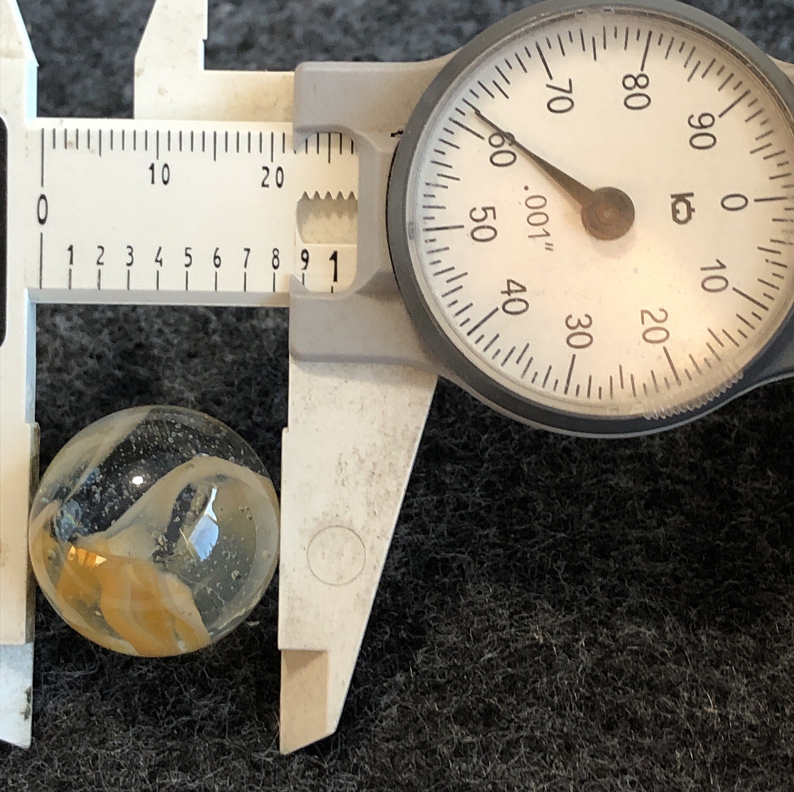 7/8″ VITRO AGATE 2 COLOR HYBRID 7 FINGER CAGED CATS EYE SHOOTER MARBLE NM+ .86”