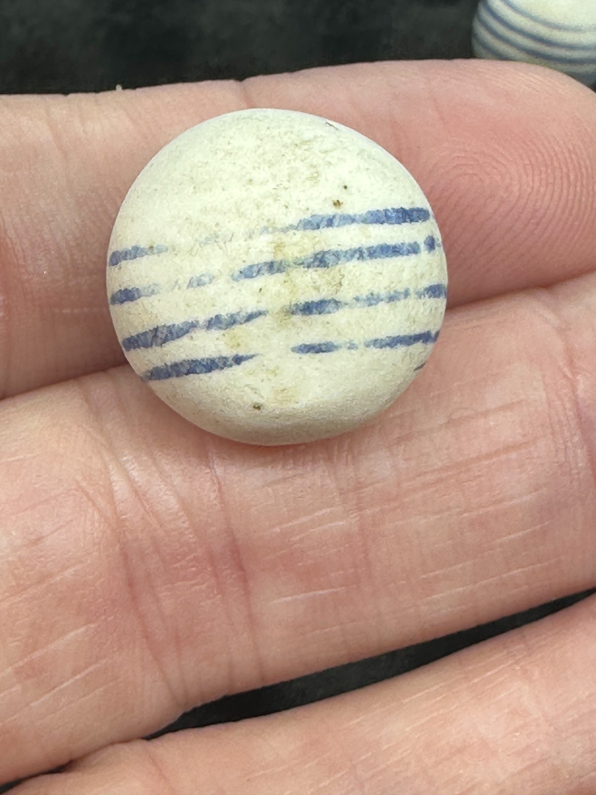 3 CHINA MARBLES ANTIQUE BLUE LINED 1800’s HANDMADE VINTAGE .74″-.77″ old toy