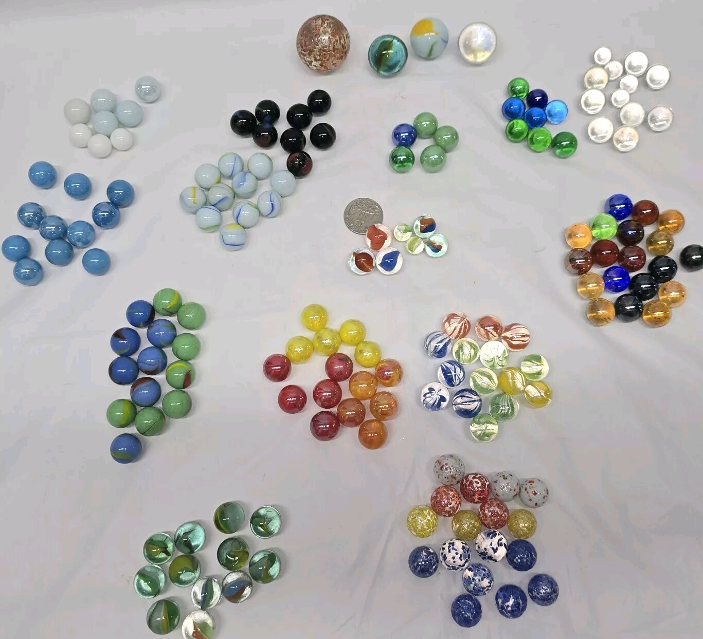 Huge Lot Of Vintage Marbles 165+ Large And Small 18 Mixed Varieties