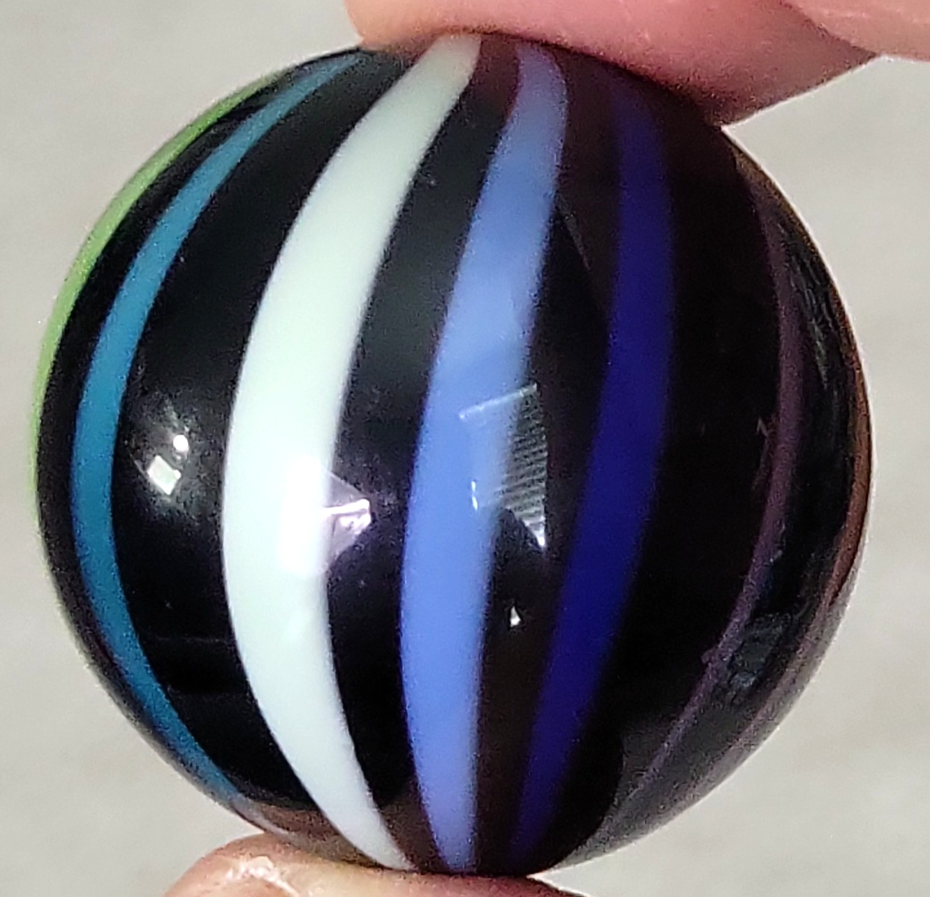 2 Contemporary Handmade Colorful Ribbon Marbles w/Stands Possibly Jody Fine