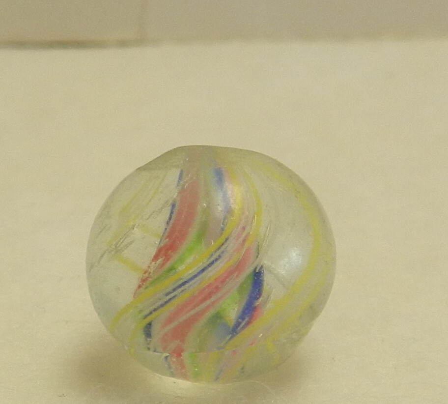 #16808m Peewee .48 Inches Vintage German Handmade Divided Ribbon Swirl Marble