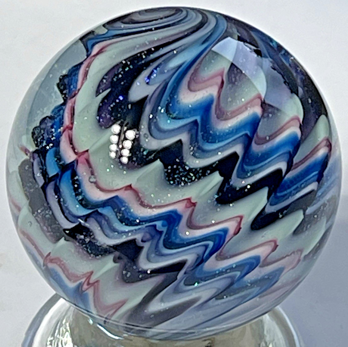 2016 EDDIE SEESE MARBLE SIGNED AMAZING HANDMADE GLASS ART 1.83″ WHIRLPOOL SPIRAL