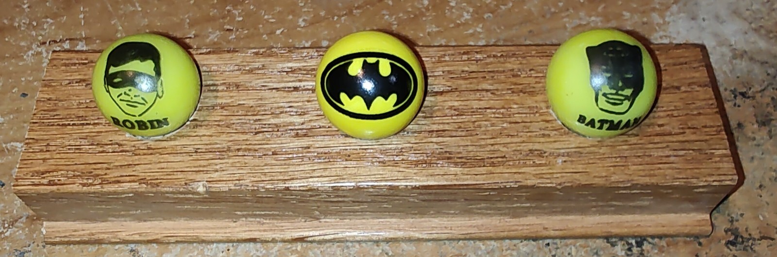 Vintage Yellow Batman Robin Marbles Set Of 3 With Stand