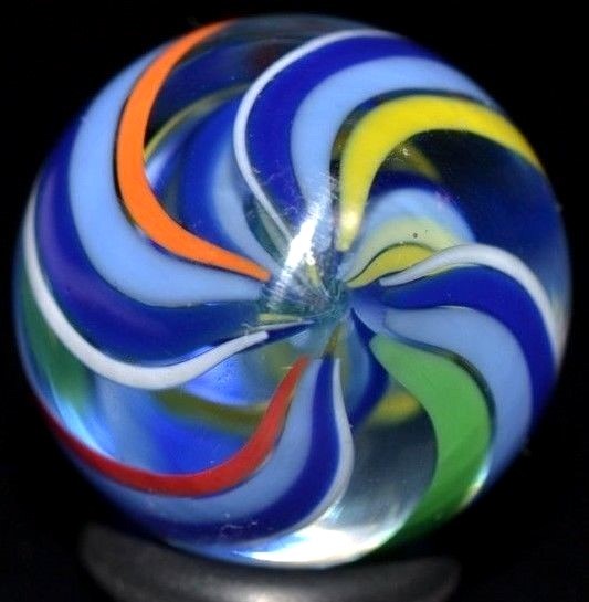 JODY FINE HANDMADE GLASS MARBLE/.898″-RAINBOW CUBSCOUT TRIPLE-BLUE,YELLOW,RED,LM