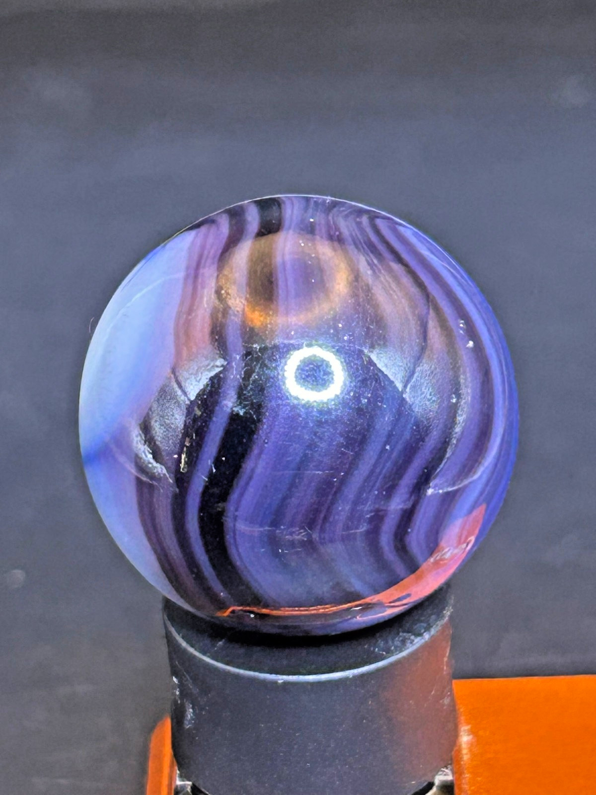 Akro Agate Patch Marble Blue & Purple Ribbons UV+ 1″ Shooter Wet Mint, SH21