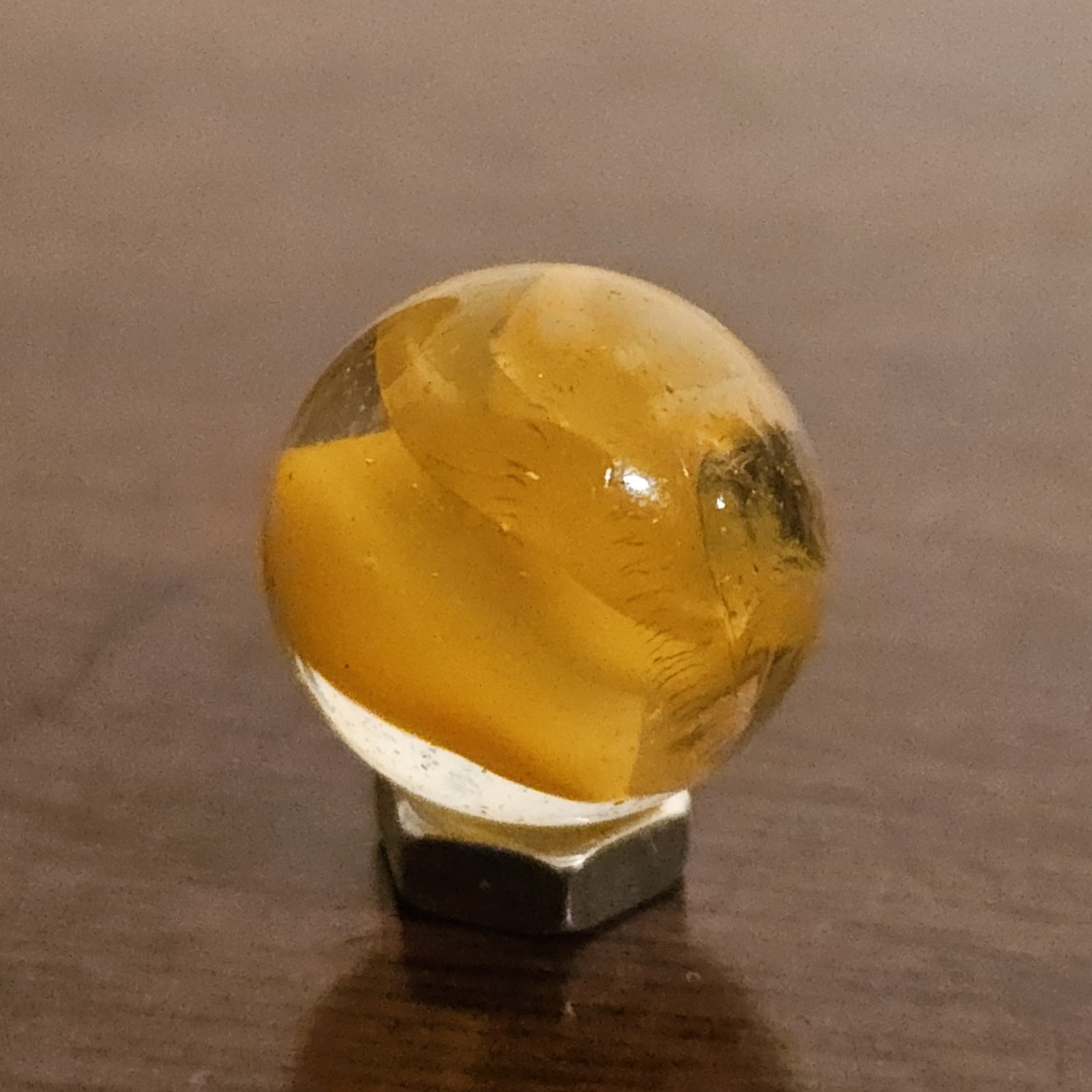 C E Bogard Orange Cadmium Glow 6 Lobe Cats Eye Clear Glass Marble