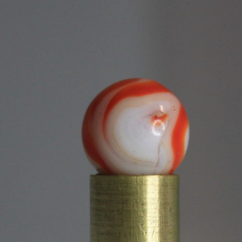 PELTIER GLASS MARBLE RED FLAME SPIRAL ZEBRA OPAQUE WHITE 5/8″ VINTAGE TARGET