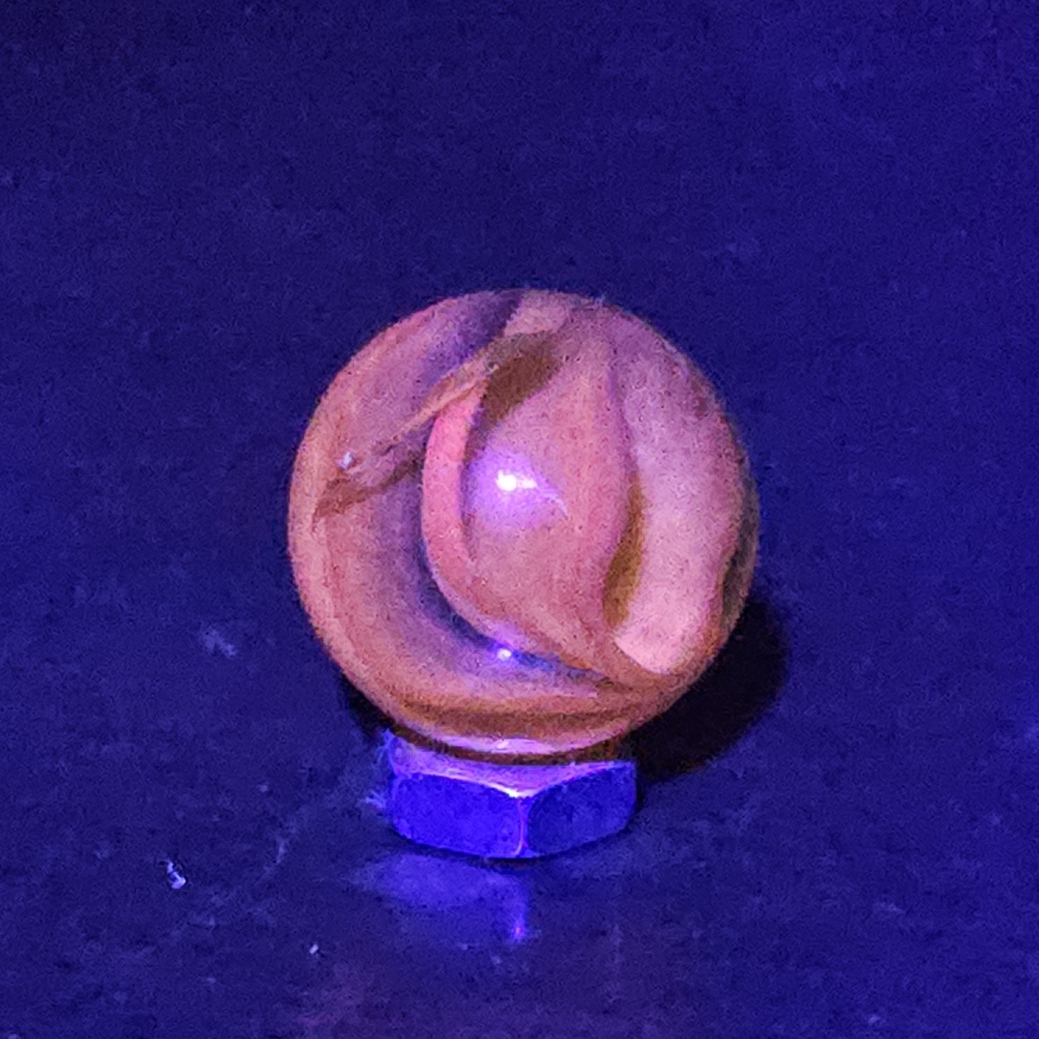 C E Bogard Orange Cadmium Glow 6 Lobe Cats Eye Clear Glass Marble