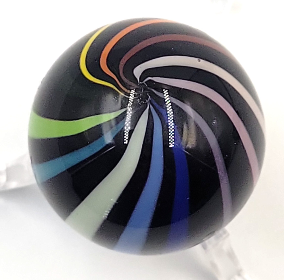 2 Contemporary Handmade Colorful Ribbon Marbles w/Stands Possibly Jody Fine