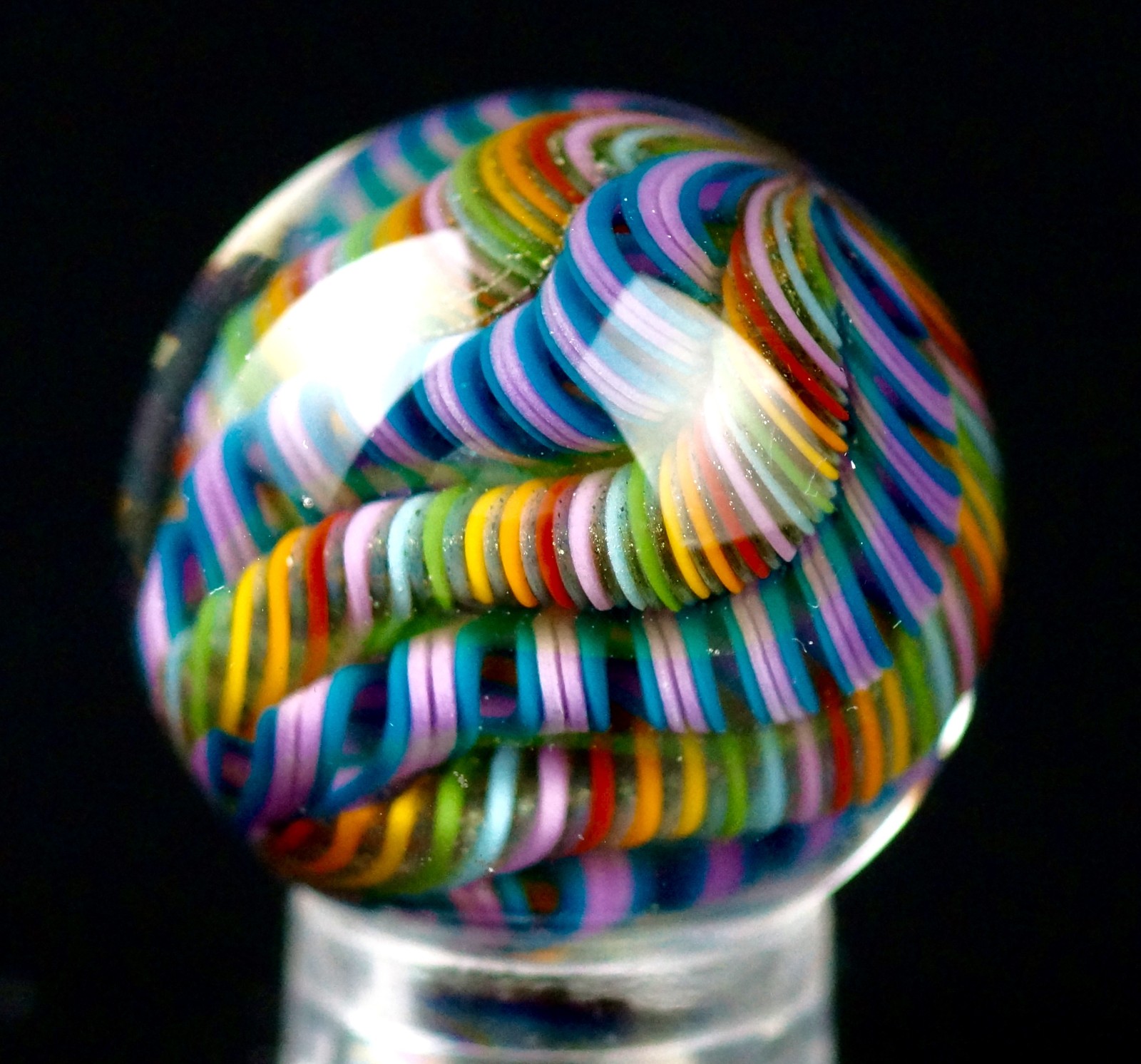 Bryan Trillas Glass Marble/Filigree Cane/UV/Purple & Pink Rainbow/0.8-0.9 inch