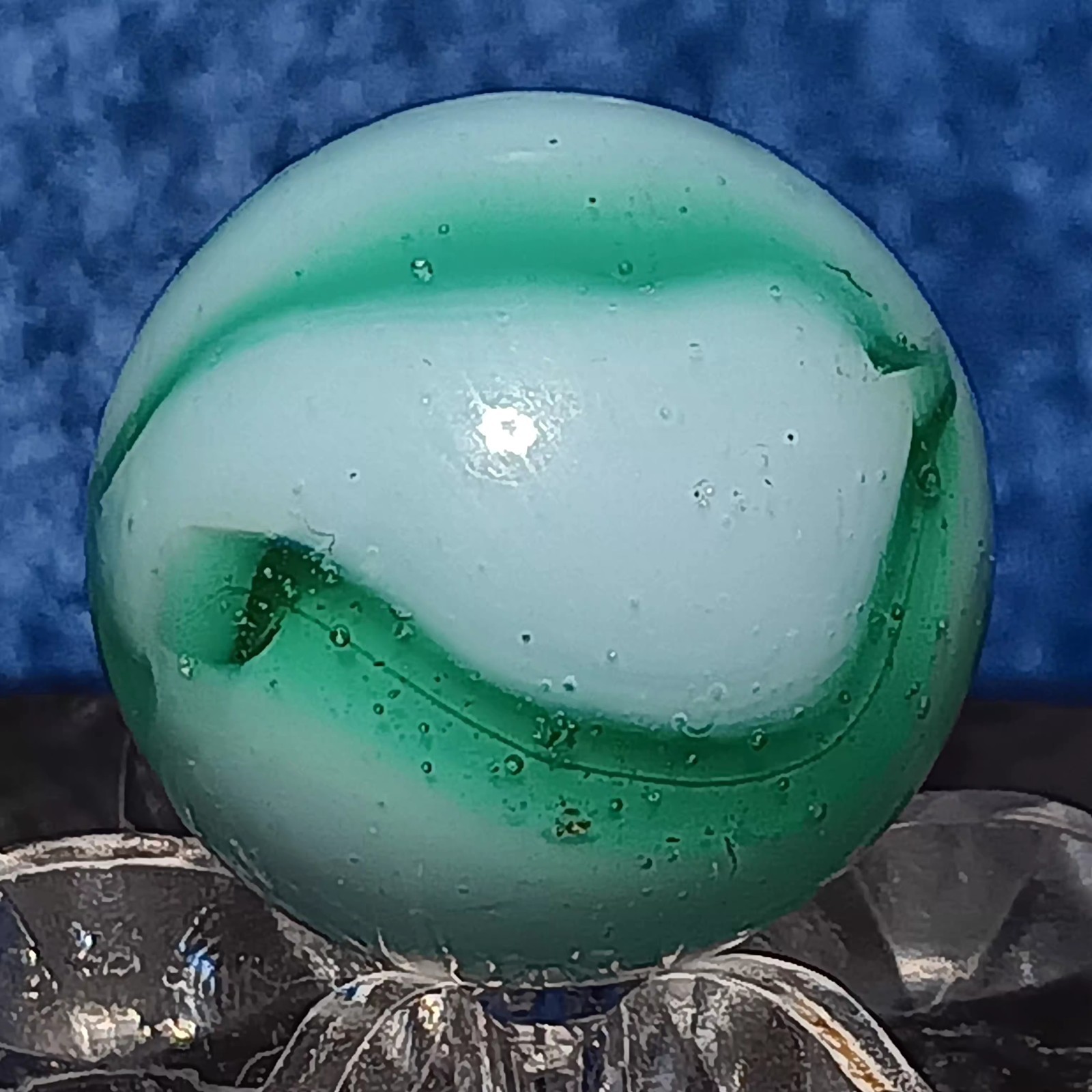 Vintage Kokomo Opalescent Glass Rainbo Marble. .59″ NM. HTF Example