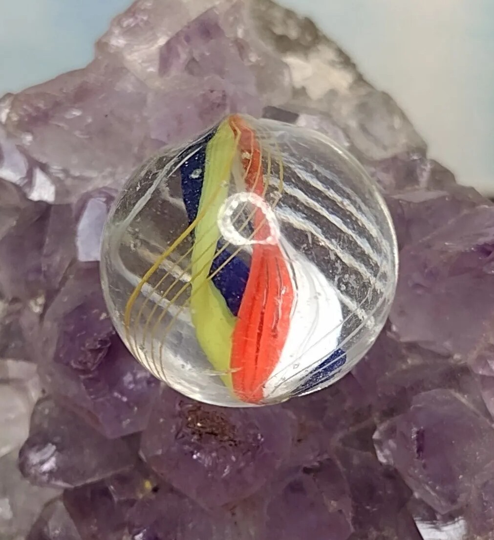 RARE ✨Red – Double Ribbon Core Swirl Glass Handmade .63″ VINTAGE German Marbles