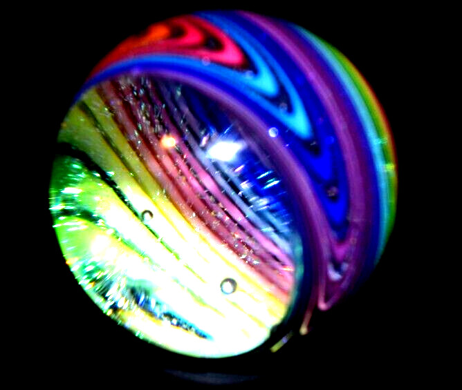 JAMES ALLOWAY GLASS MARBLE/1.357″-DICHROIC RAINBOW VORTEX CHEVRON #3578-FAST