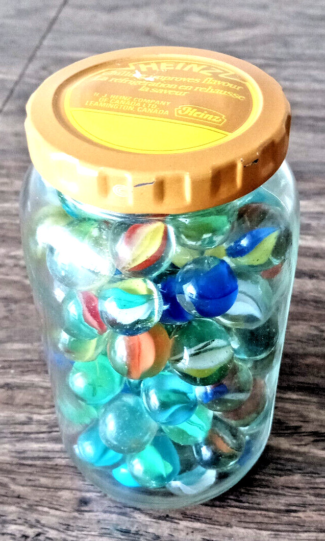 Rare Mix Lot of 100 Marble Glass With Vintage Heinz Jar Decoration Collectibles