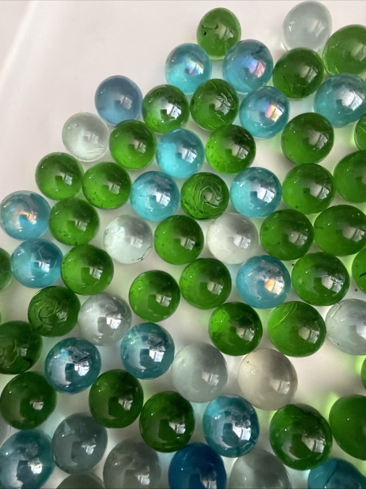 Lot of Assorted Marbles 1 pound 14 ounces, clear and green And Blue