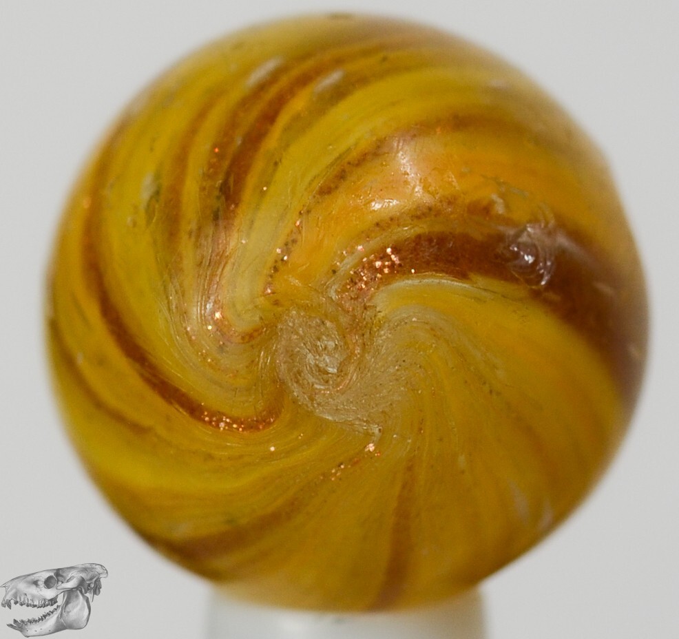 Handmade Yellow Onionskin Lutz Marble 11/16 in, Good+, Buffed, Germany, S1301