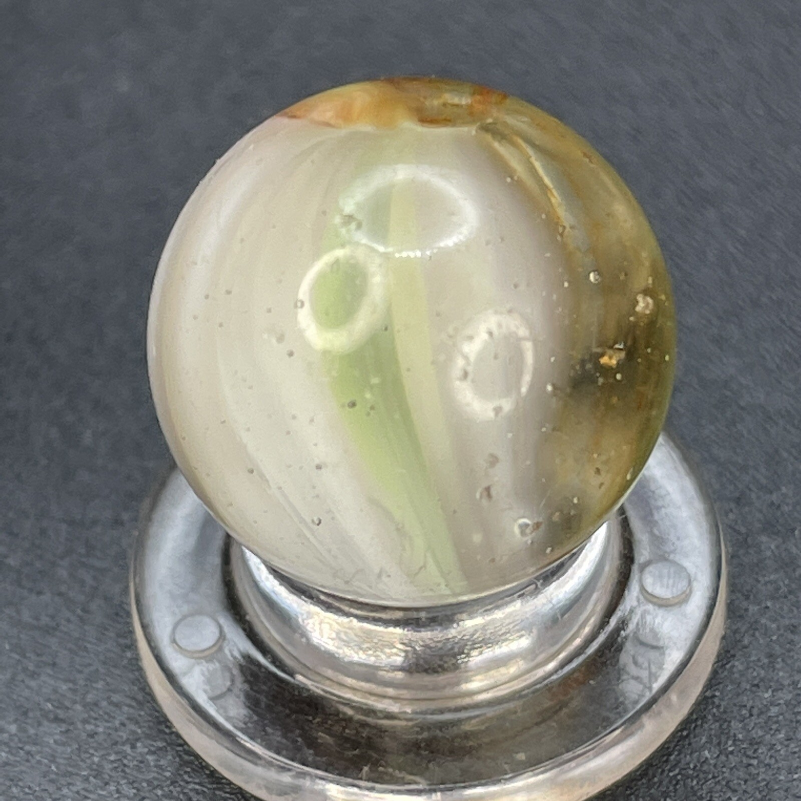Master Marble Sunburst Clear Glass Core White Brown Orange Vintage Marbles 0.629