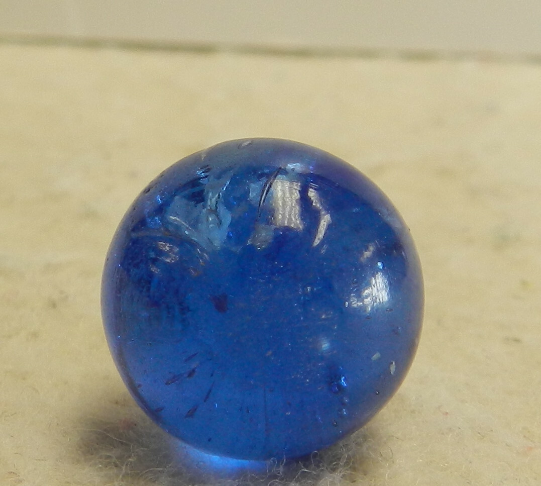 #13107m Vintage German Handmade Blue Glass Mica Marble .58 Inches