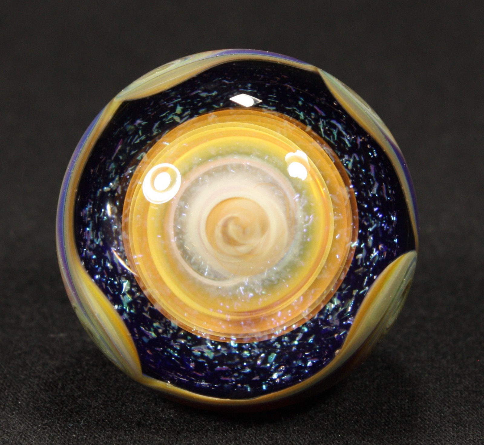 Juba Glass Handmade Marble 1.45″ Boro Lampwork Art 24K Gold and Silver Fume