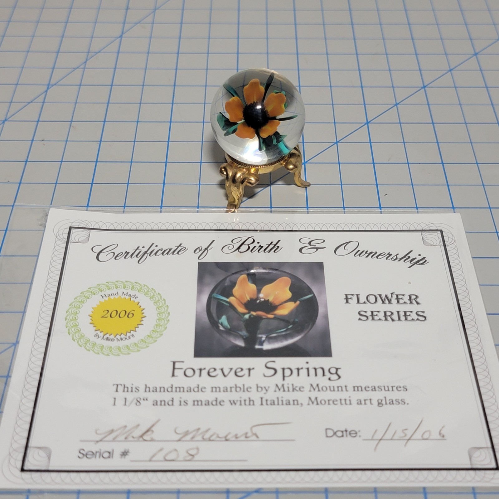 Mike Mount Moretti Glass Art Marble “Forever Spring” Flower Series #108 Rare ’06