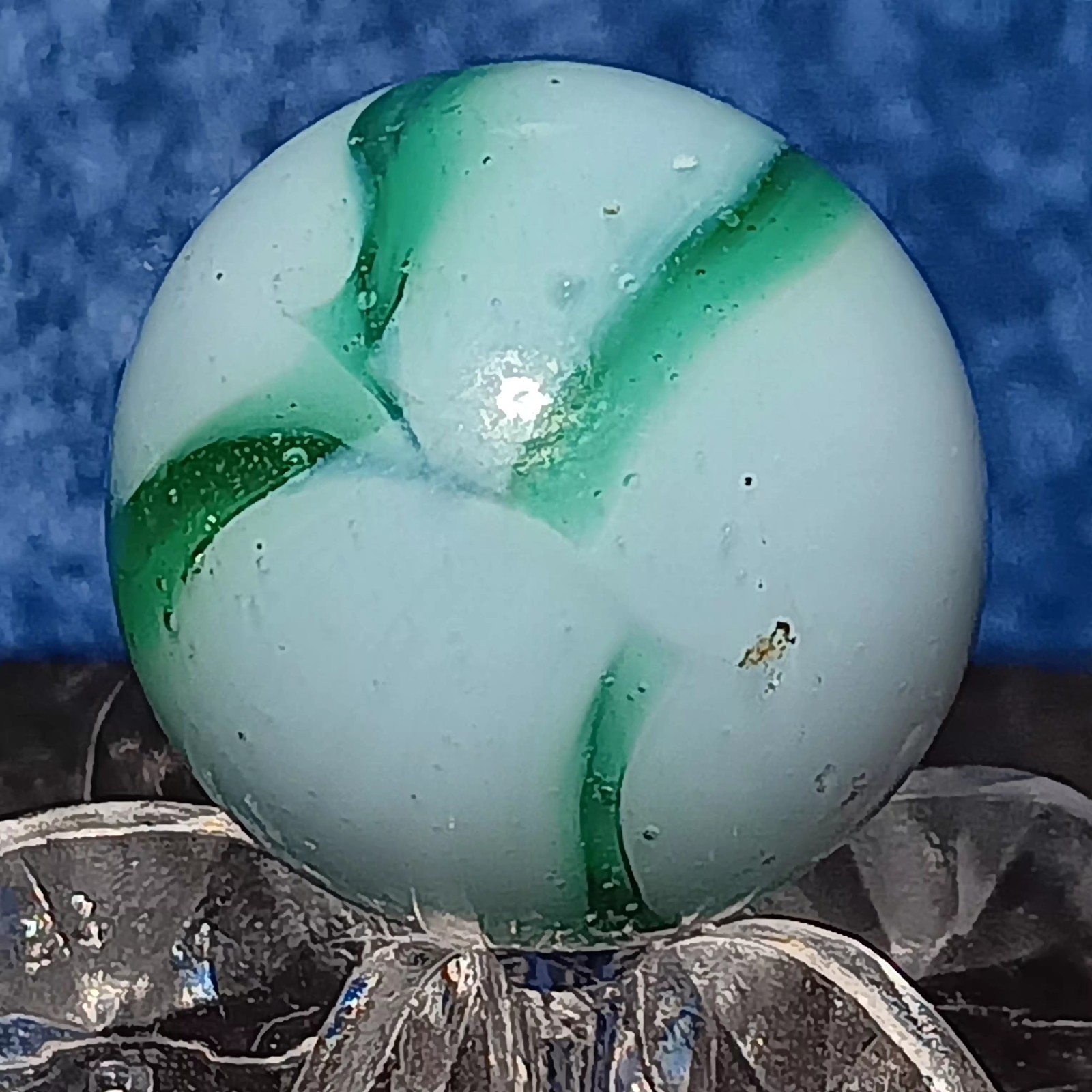 Vintage Kokomo Opalescent Glass Rainbo Marble. .59″ NM. HTF Example