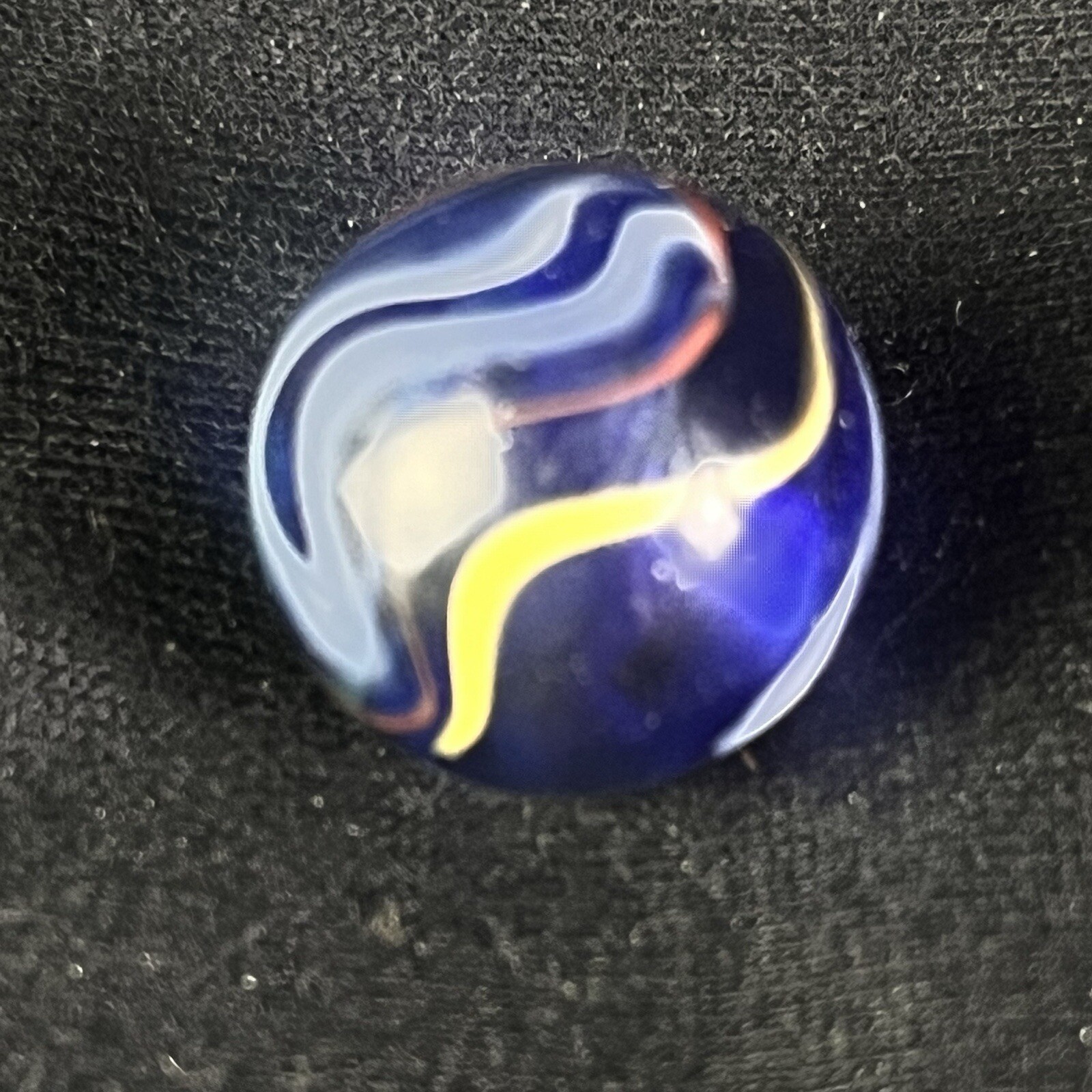 Vintage Akro Agate Peltier Art Swirl Glass Marble .65” White Blue Yellow Pink